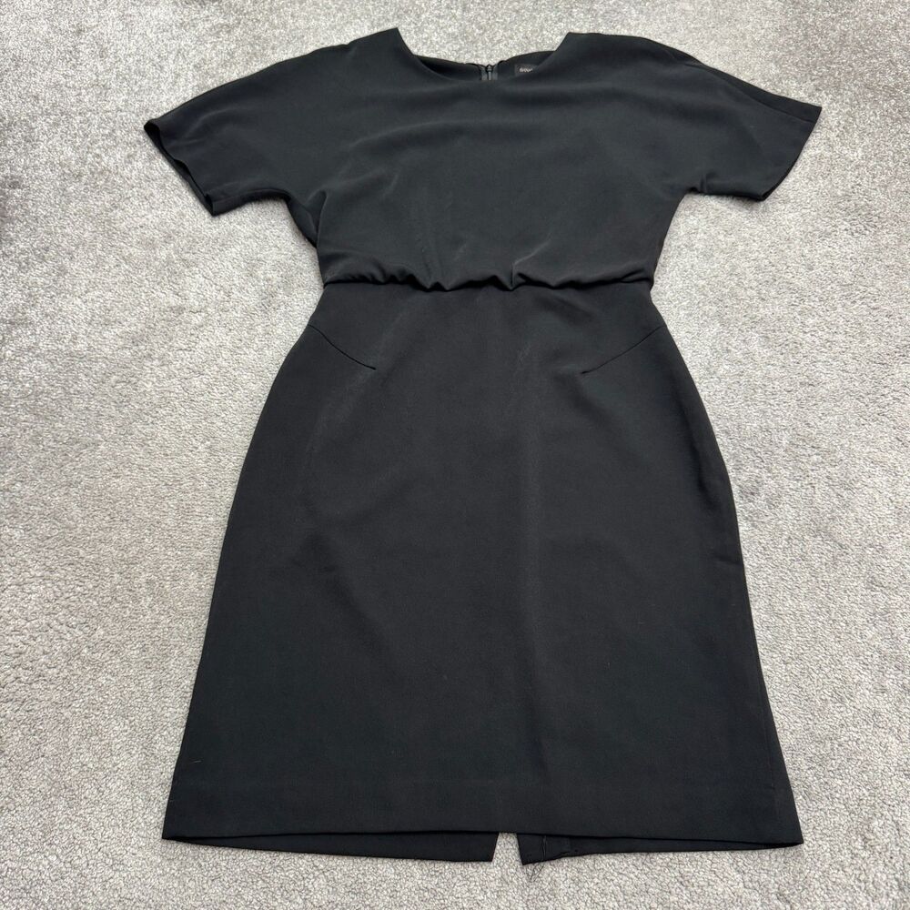 Banana Republic Sheath Dress Women 2 Black Woven Short Sleeve Back Zip Elegant